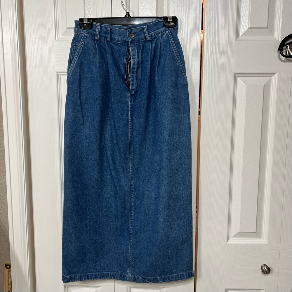 Vintage Ralph Lauren Country Denim Skirt with Slit  Wm 6 High Rise Maxi USA 80s